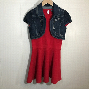 Gap and Justice Blue Crop Jean Jacket and Red Dress 2 Piece set Size 14-16